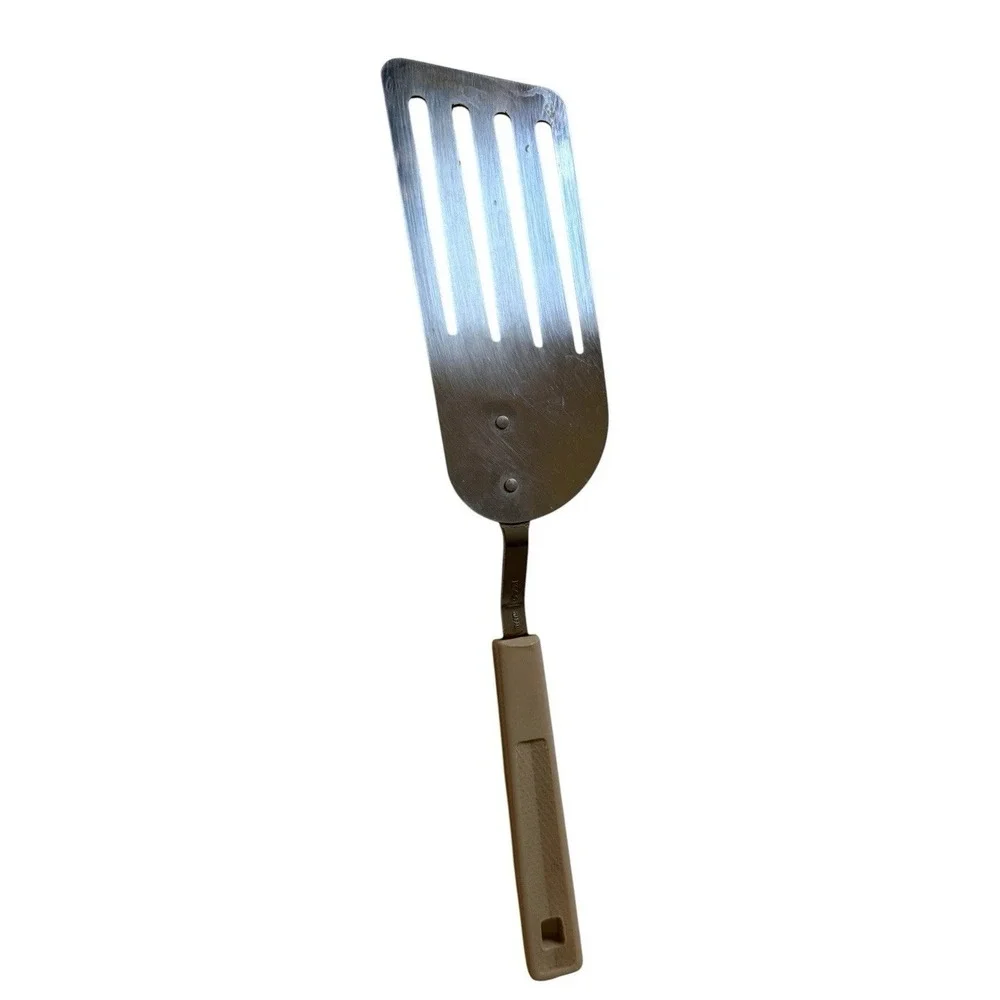 Vintage KOCO Stainless Slotted Spatula Flipper  w/Cream Plastic Handle 10